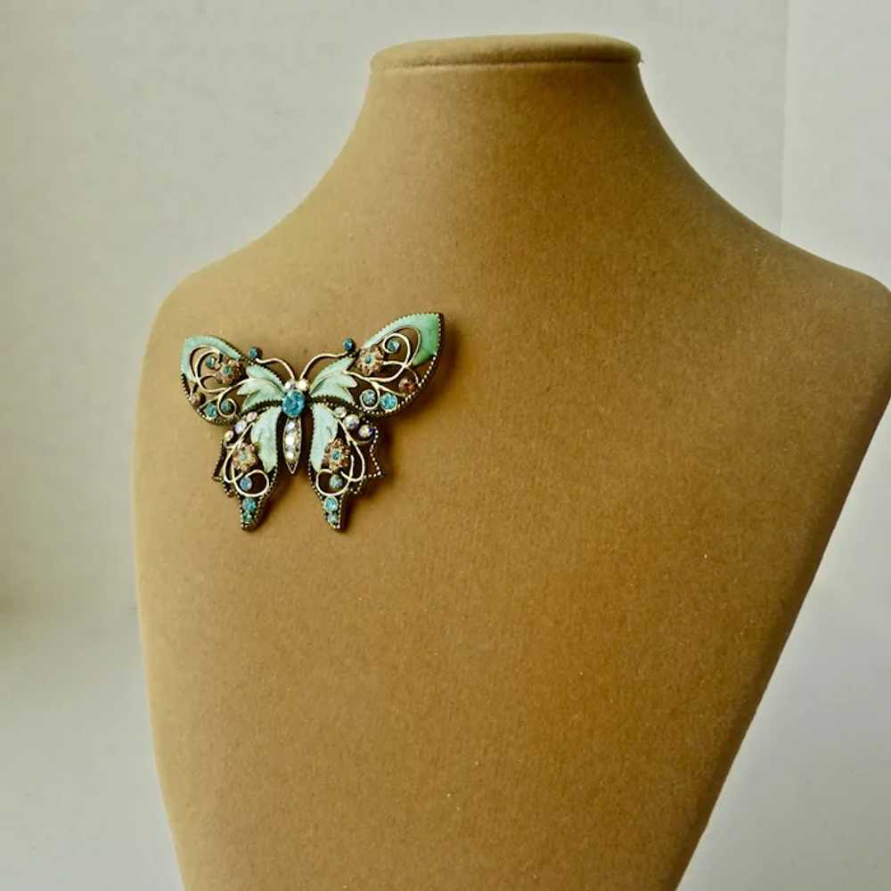 Butterfly Brooch of Minty Aqua Enamel (Avon) and … - image 6