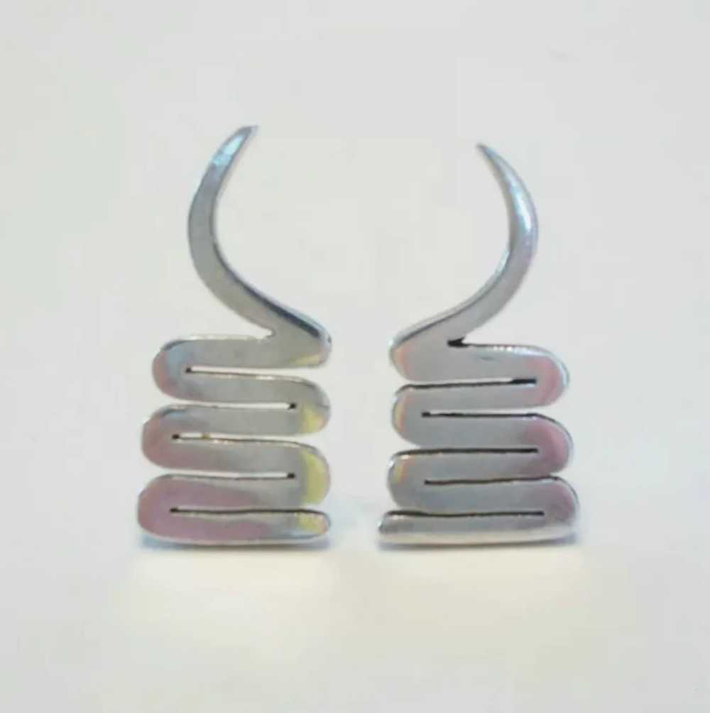 Vintage Sterling Silver Squiggle Earrings - Signe… - image 4