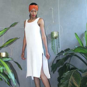 White Cotton Tank Dress - High Side Slits - Handm… - image 1