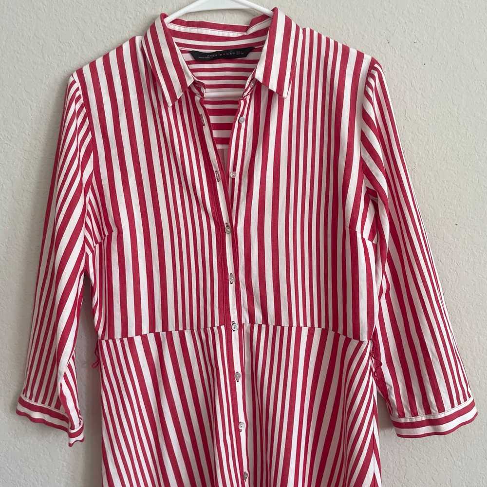 Zara woman dress size large red white stripe 100%… - image 2