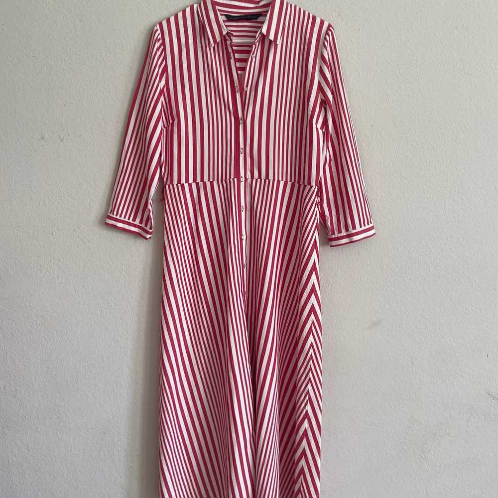 Zara woman dress size large red white stripe 100%… - image 5