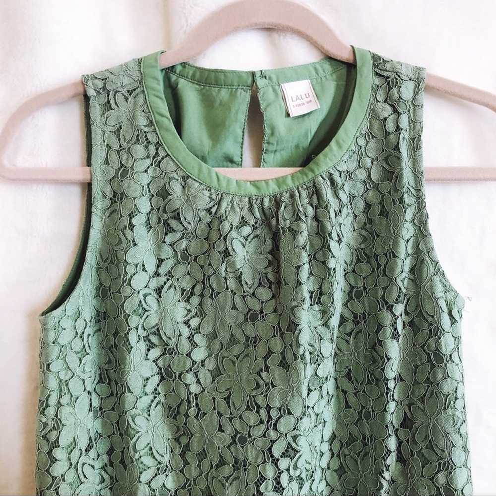 LALU Green Lace Button-Back Mini Dress - image 2