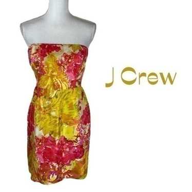 J Crew 100%‎ Silk Watercolor Print Strapless Dress