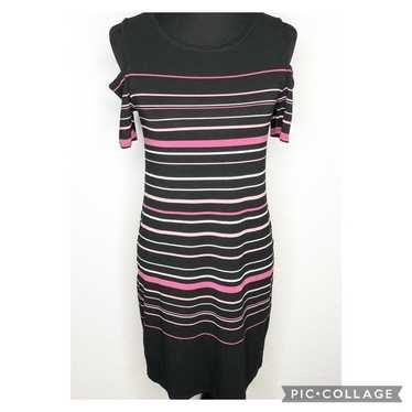 WHBM black white pink striped cold shoulder knit d