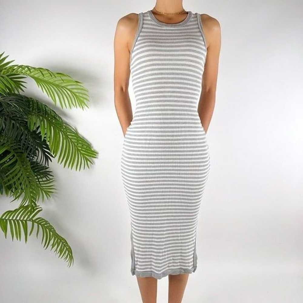 Vintage Y2K Gray Striped Casual Bodycon Sleeveles… - image 1