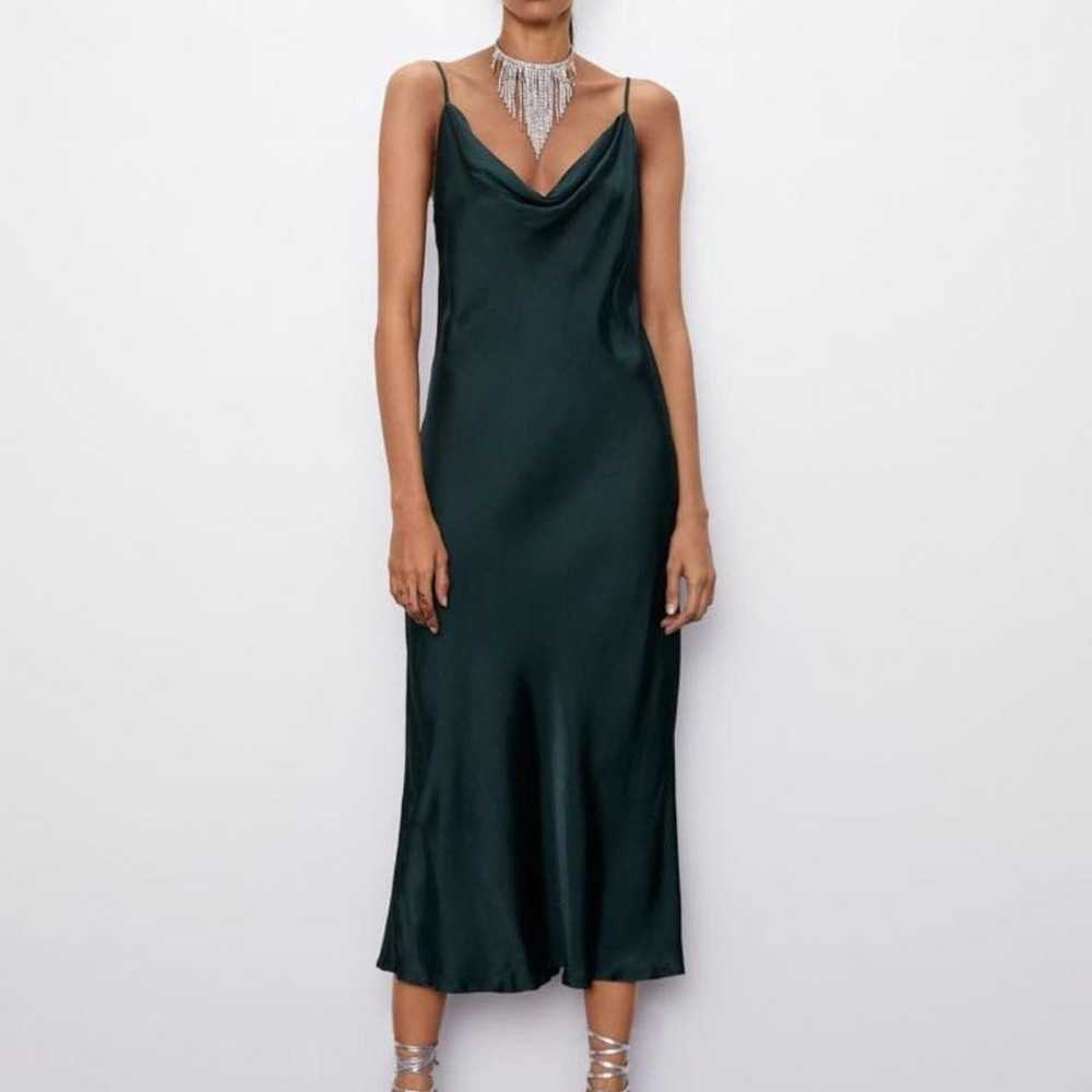Zara Silk Green Midi Dress - image 1