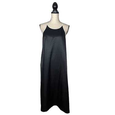 NATORI Black Satin White Trim Midi Dress         … - image 1