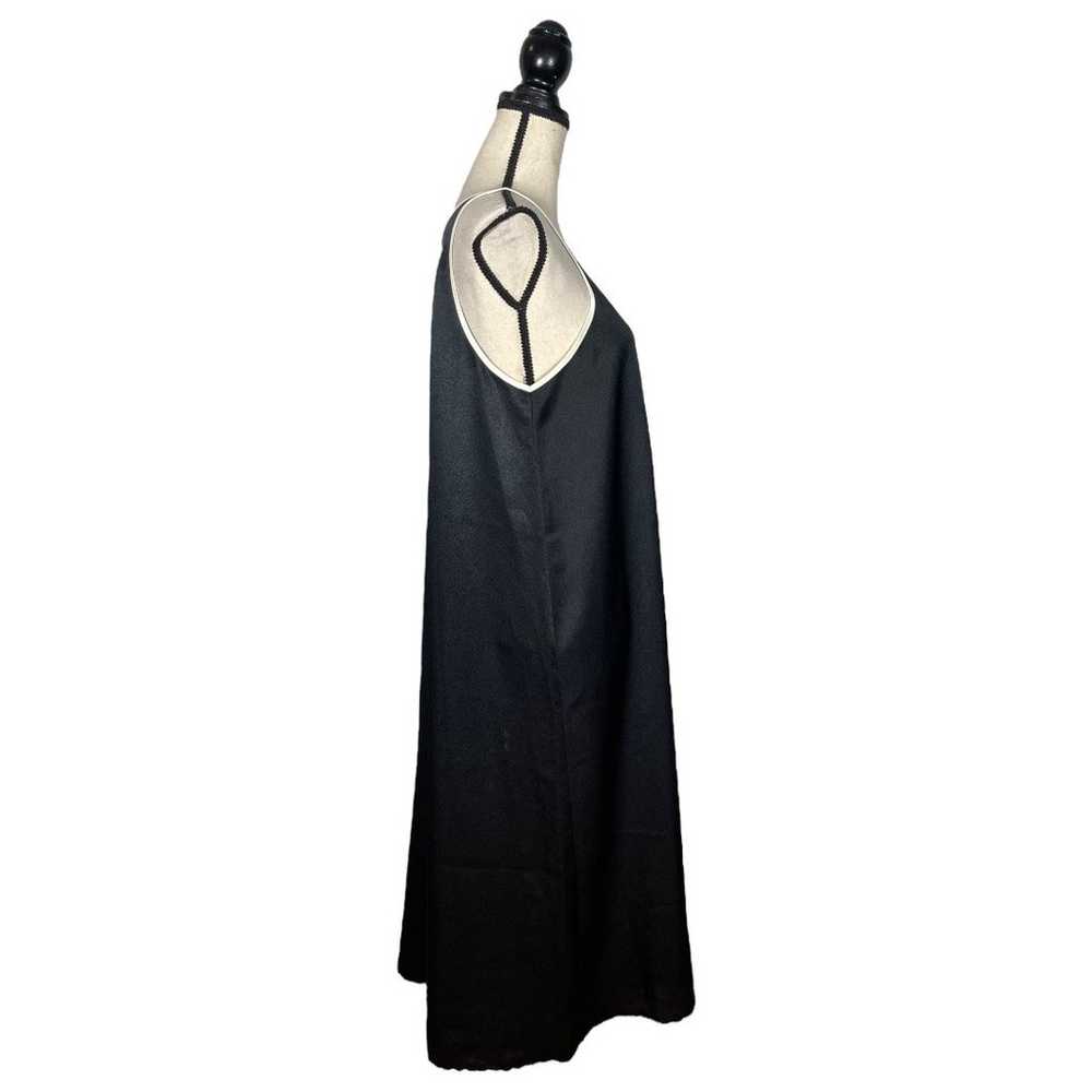 NATORI Black Satin White Trim Midi Dress         … - image 2