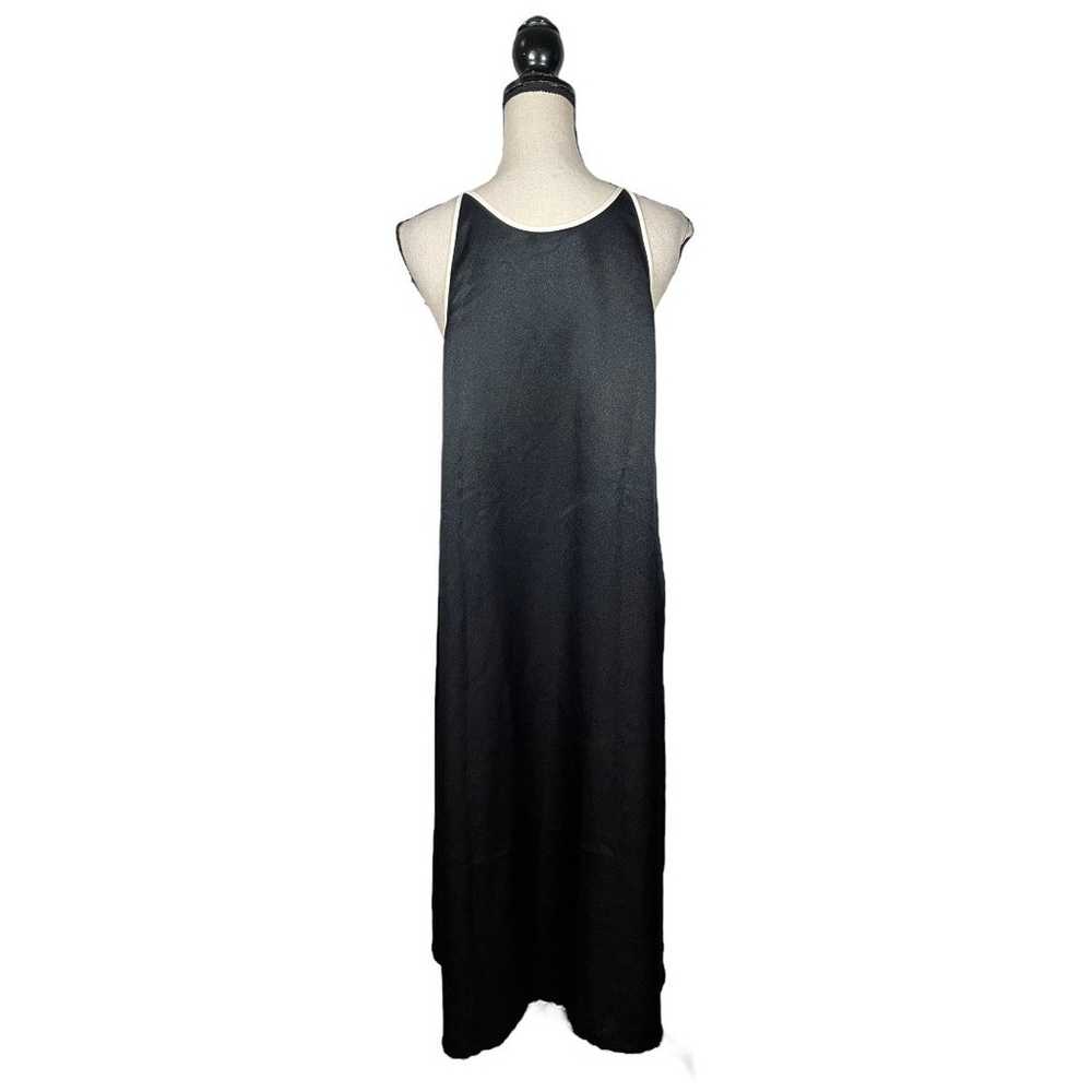 NATORI Black Satin White Trim Midi Dress         … - image 3