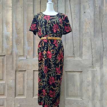 Black Tropical Floral Dress