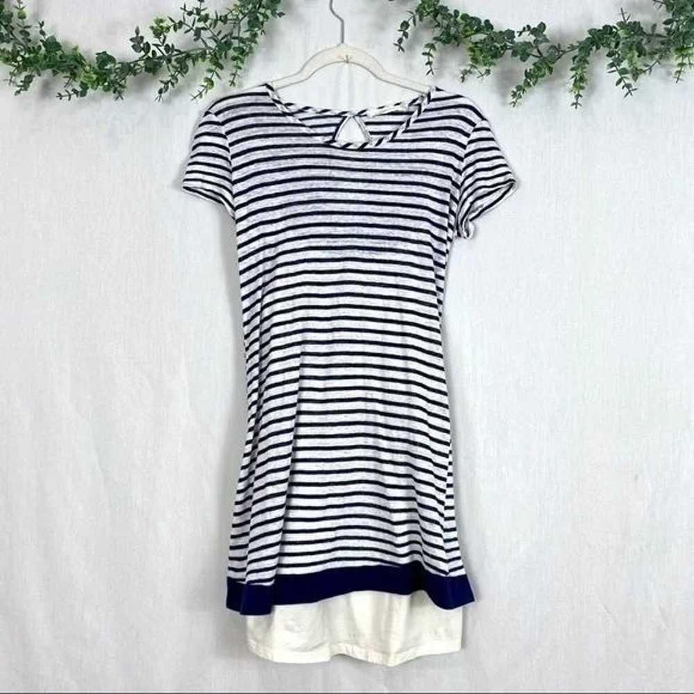 LA Relaxed White and navy blue striped linen mini… - image 1