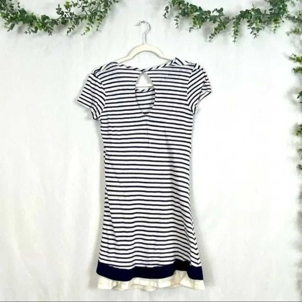 LA Relaxed White and navy blue striped linen mini… - image 2