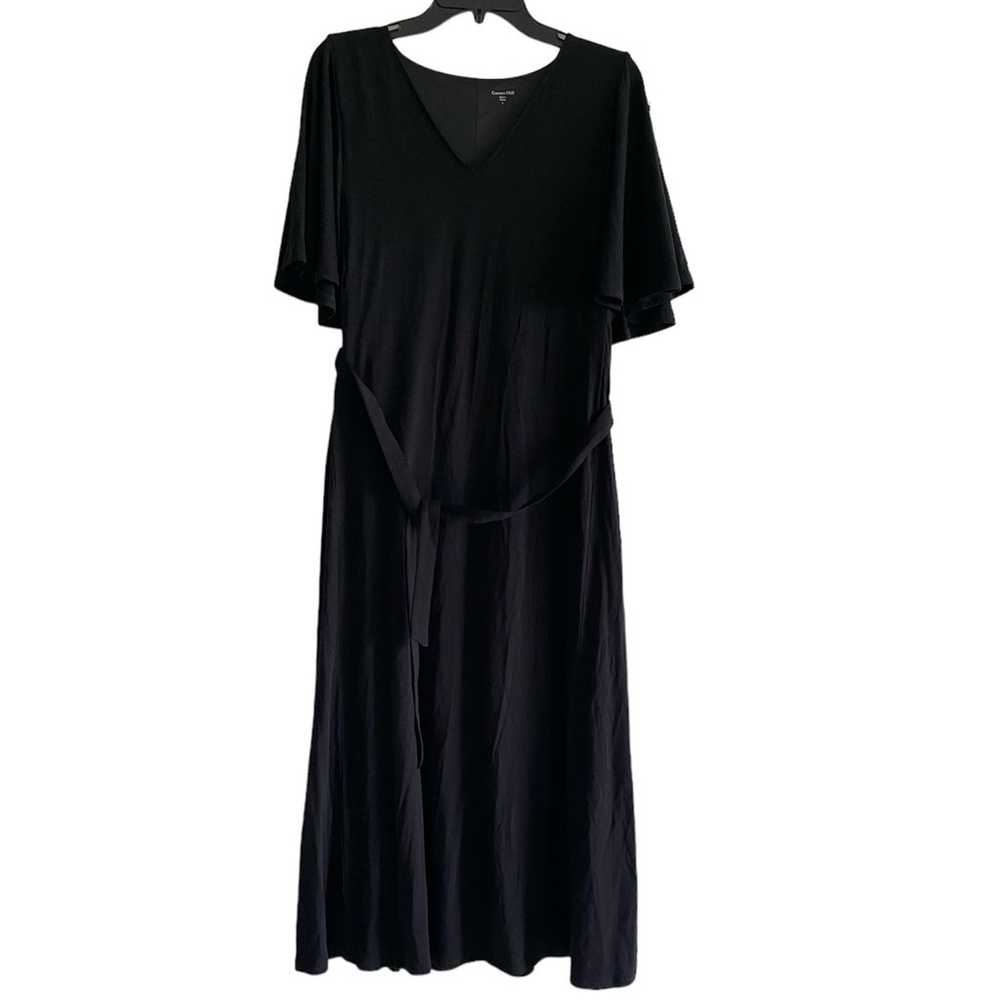 Garnet Hill Flutter-Sleeve Knit Midi Dress Black … - image 2