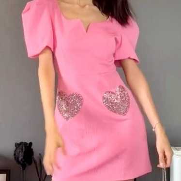 Barbiecore puff sleeve bubblegum bling heart Dress - image 1