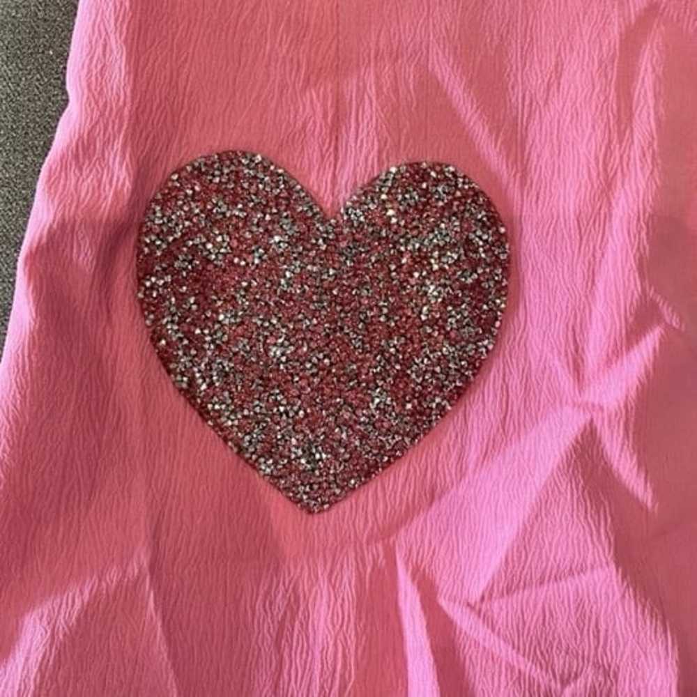 Barbiecore puff sleeve bubblegum bling heart Dress - image 3