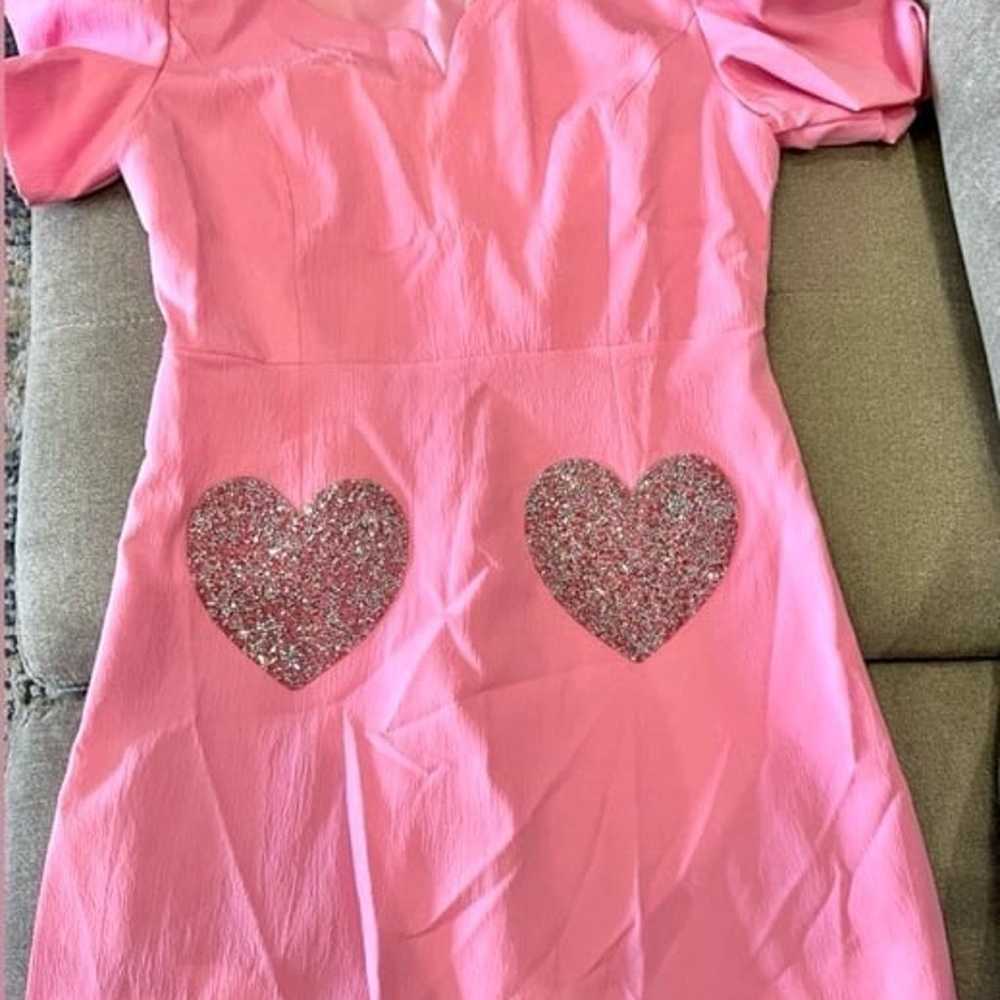 Barbiecore puff sleeve bubblegum bling heart Dress - image 4