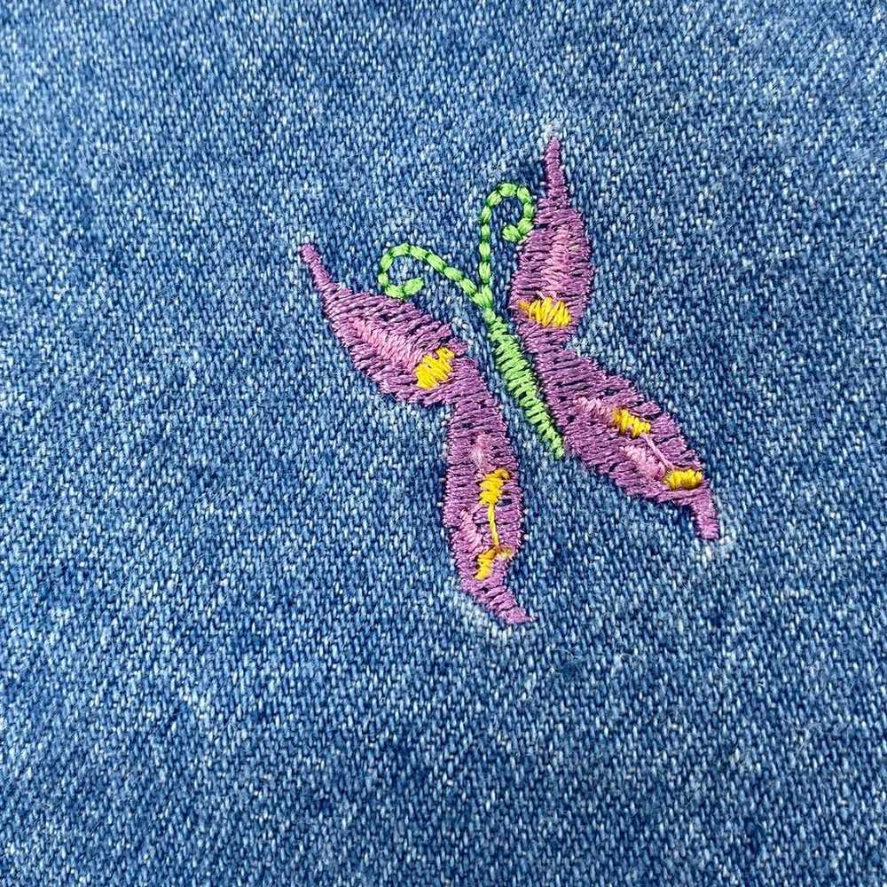 Vintage Y2k Denim Dress Embroidered Butterflies P… - image 4