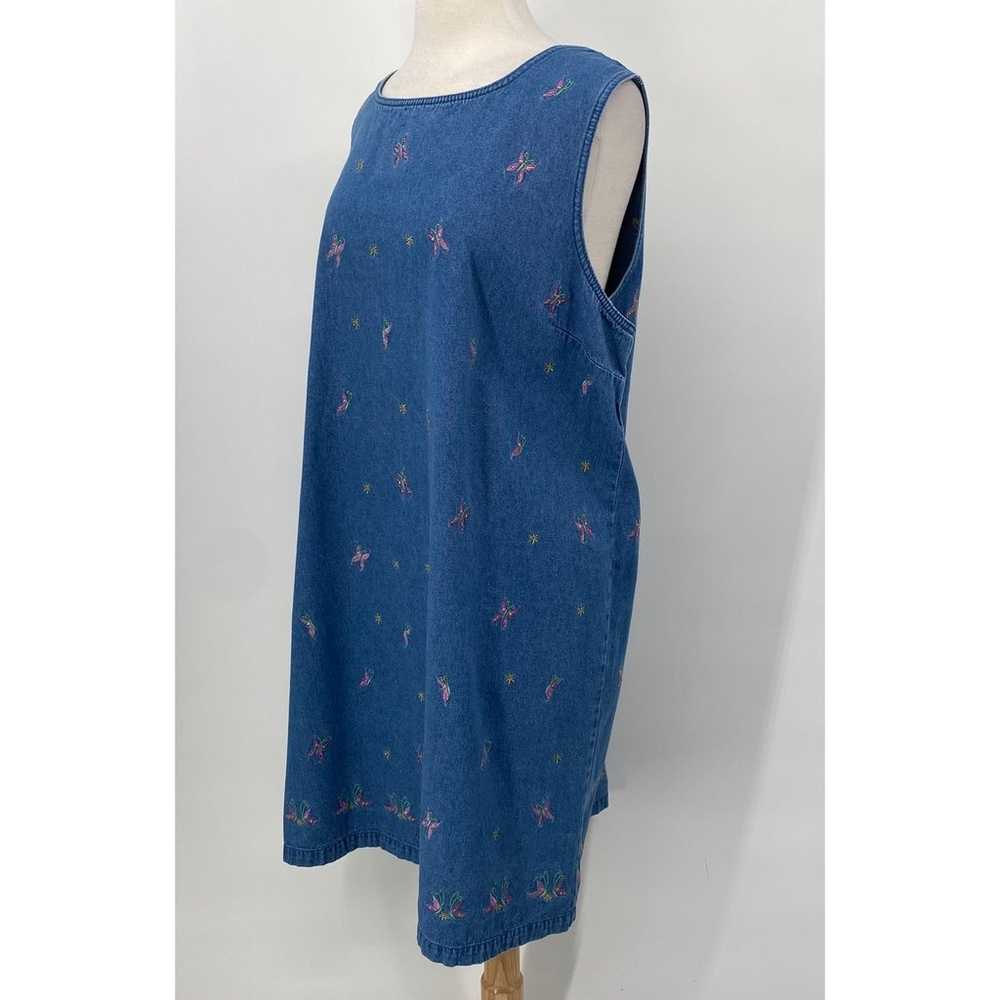 Vintage Y2k Denim Dress Embroidered Butterflies P… - image 5