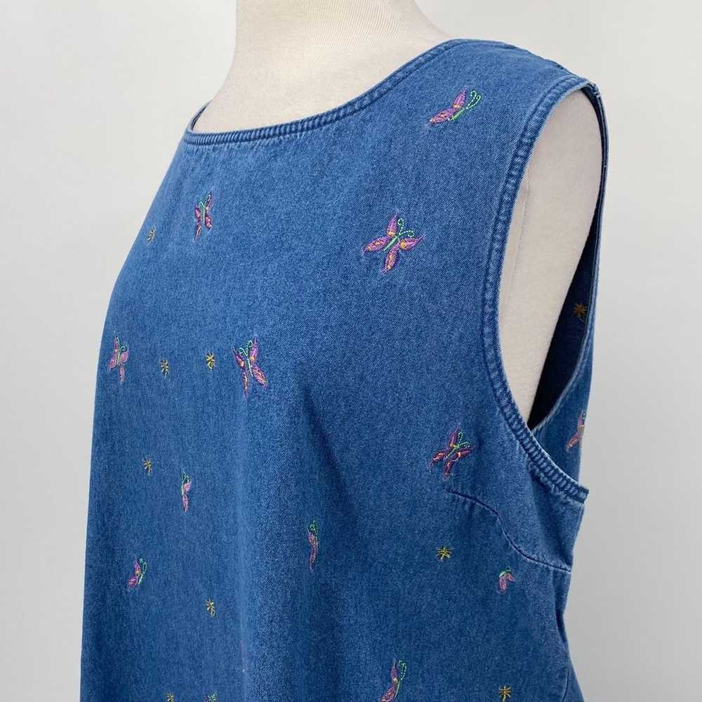 Vintage Y2k Denim Dress Embroidered Butterflies P… - image 6