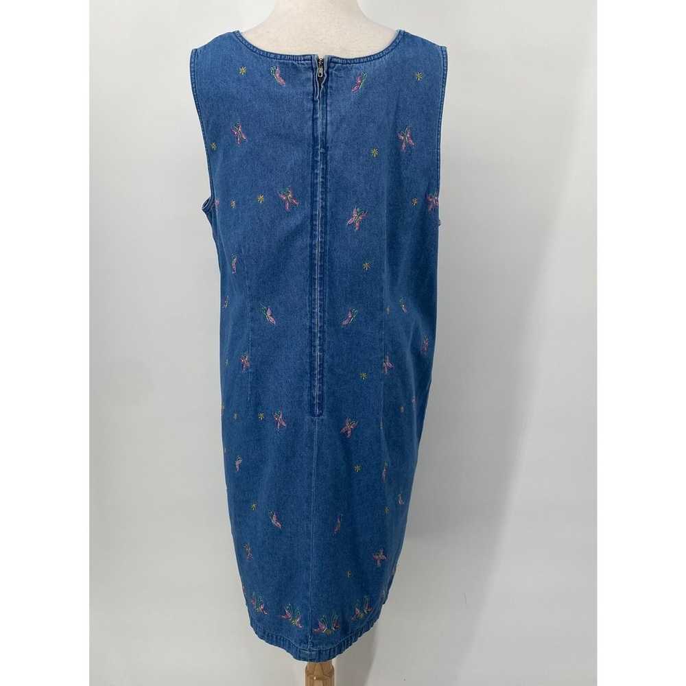 Vintage Y2k Denim Dress Embroidered Butterflies P… - image 7