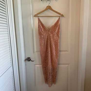 Bardot Lace Overlay Nude Dress