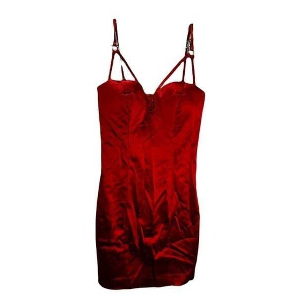 Red Satin Mesh Insert Cup Detail Bodycon Dress Si… - image 1