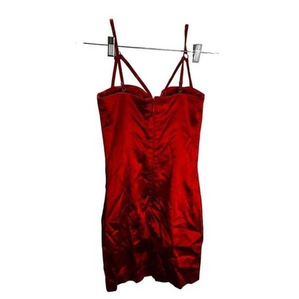 Red Satin Mesh Insert Cup Detail Bodycon Dress Si… - image 2