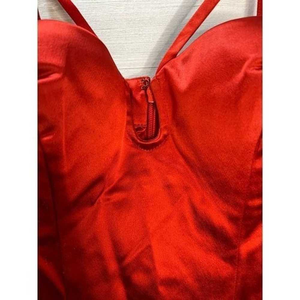 Red Satin Mesh Insert Cup Detail Bodycon Dress Si… - image 3