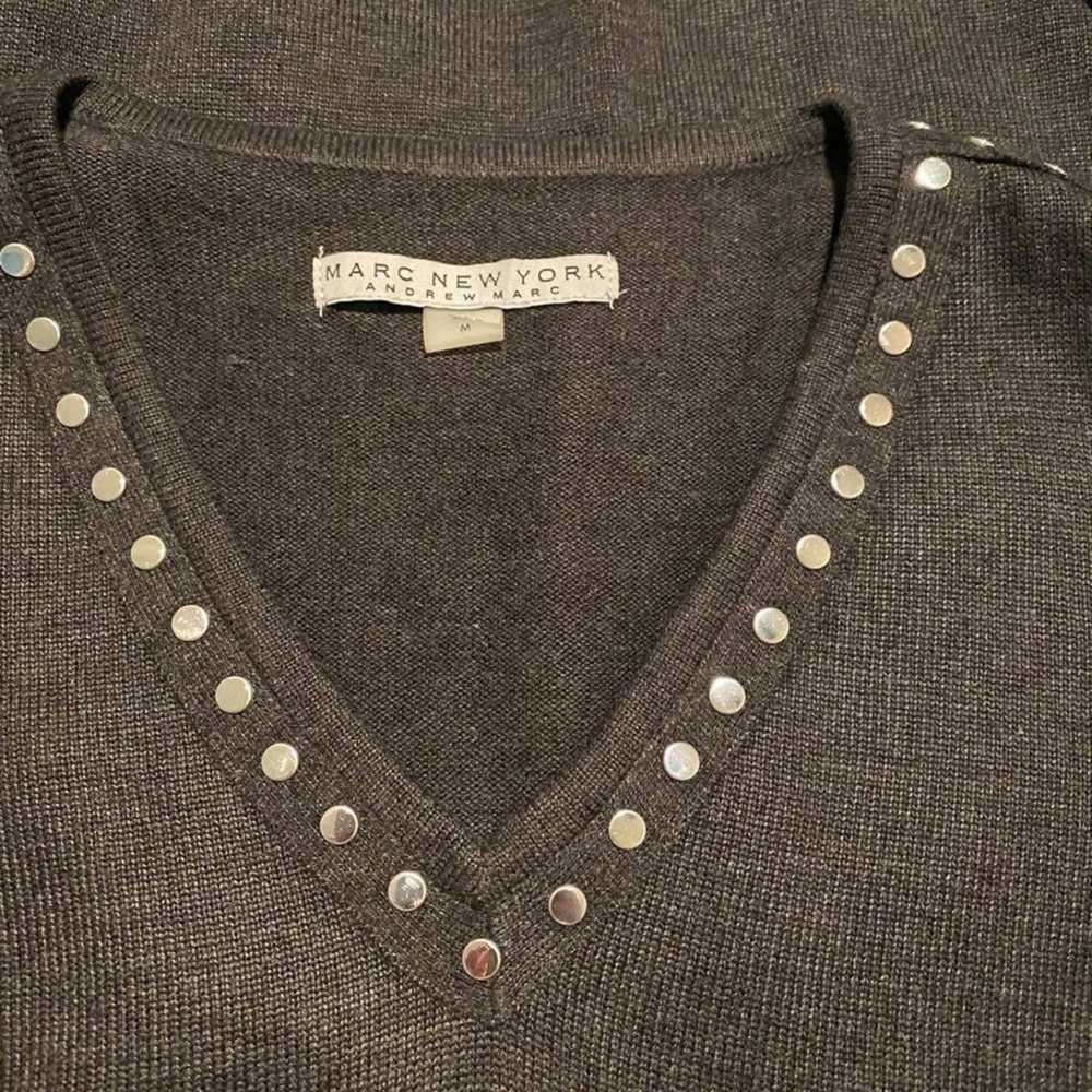Marc New York Gray Studded V-Neck Sweater Dress S… - image 3
