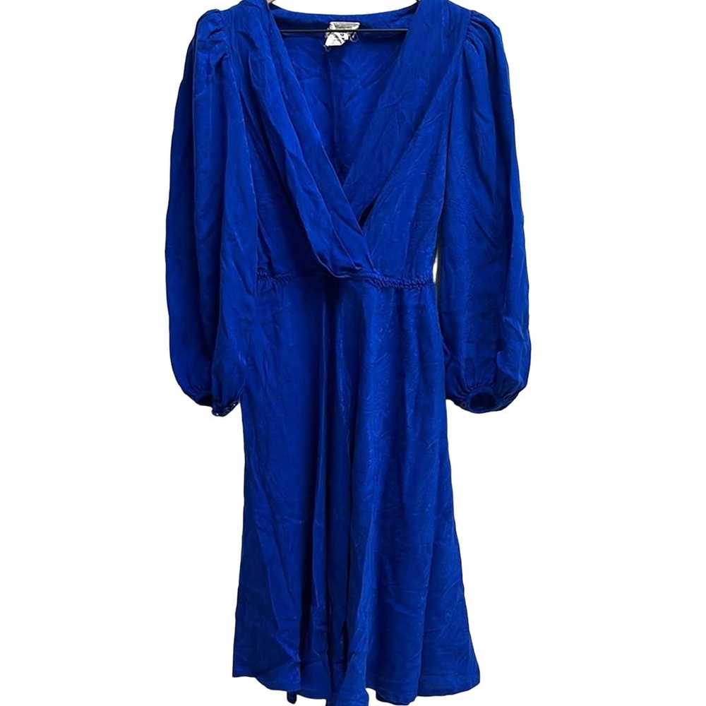 Vintage Blue Silk Wrap Dress Size 8 Long Sleeve P… - image 1