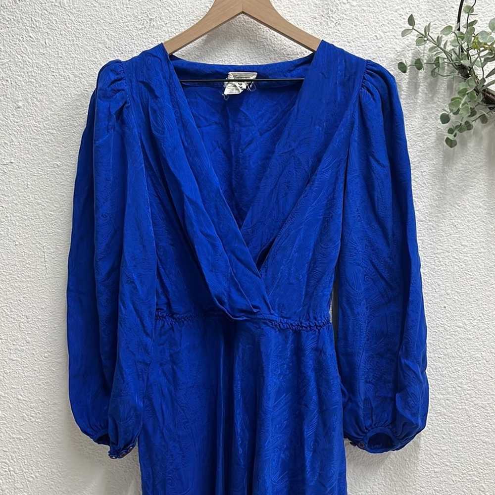 Vintage Blue Silk Wrap Dress Size 8 Long Sleeve P… - image 2