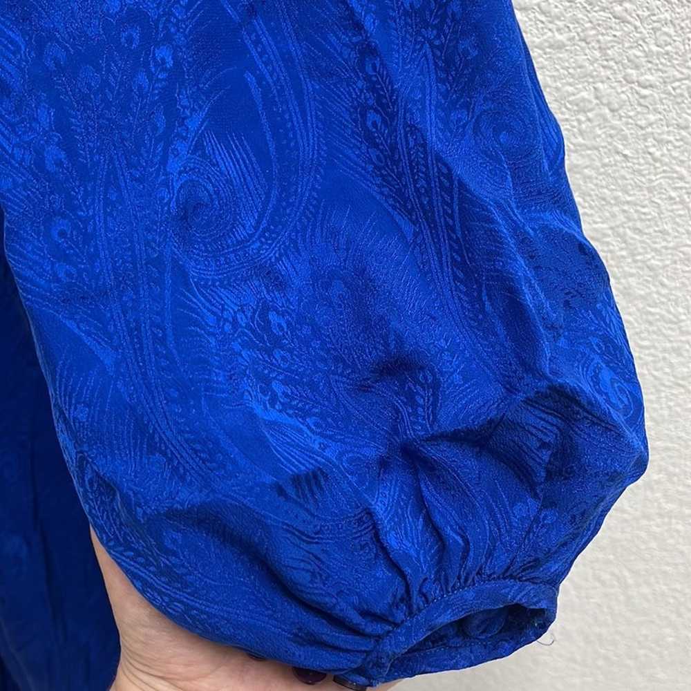 Vintage Blue Silk Wrap Dress Size 8 Long Sleeve P… - image 3