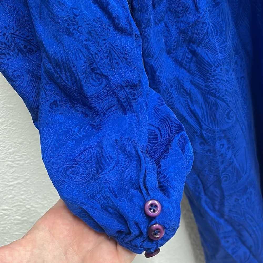 Vintage Blue Silk Wrap Dress Size 8 Long Sleeve P… - image 5