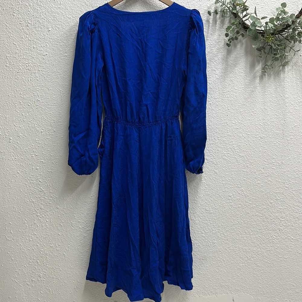 Vintage Blue Silk Wrap Dress Size 8 Long Sleeve P… - image 6