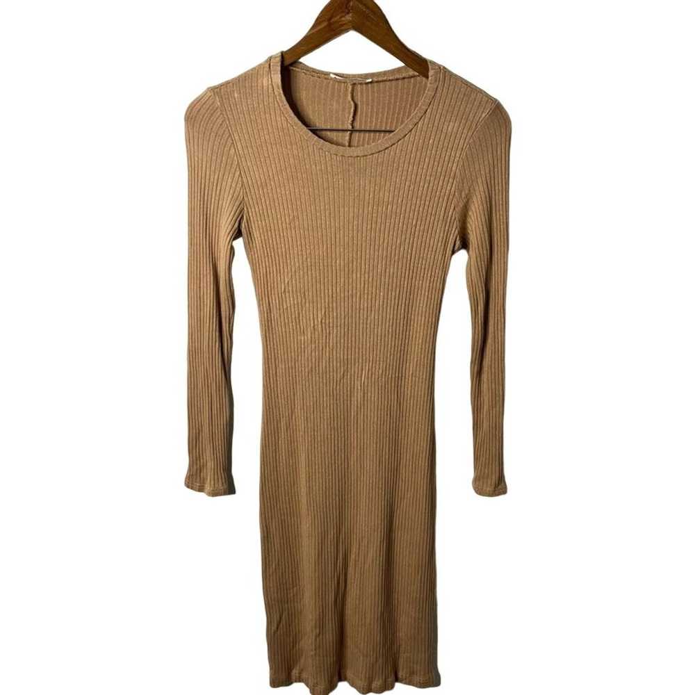 Reformation Jeans Tan Long Sleeve Rib Knit Dress … - image 1