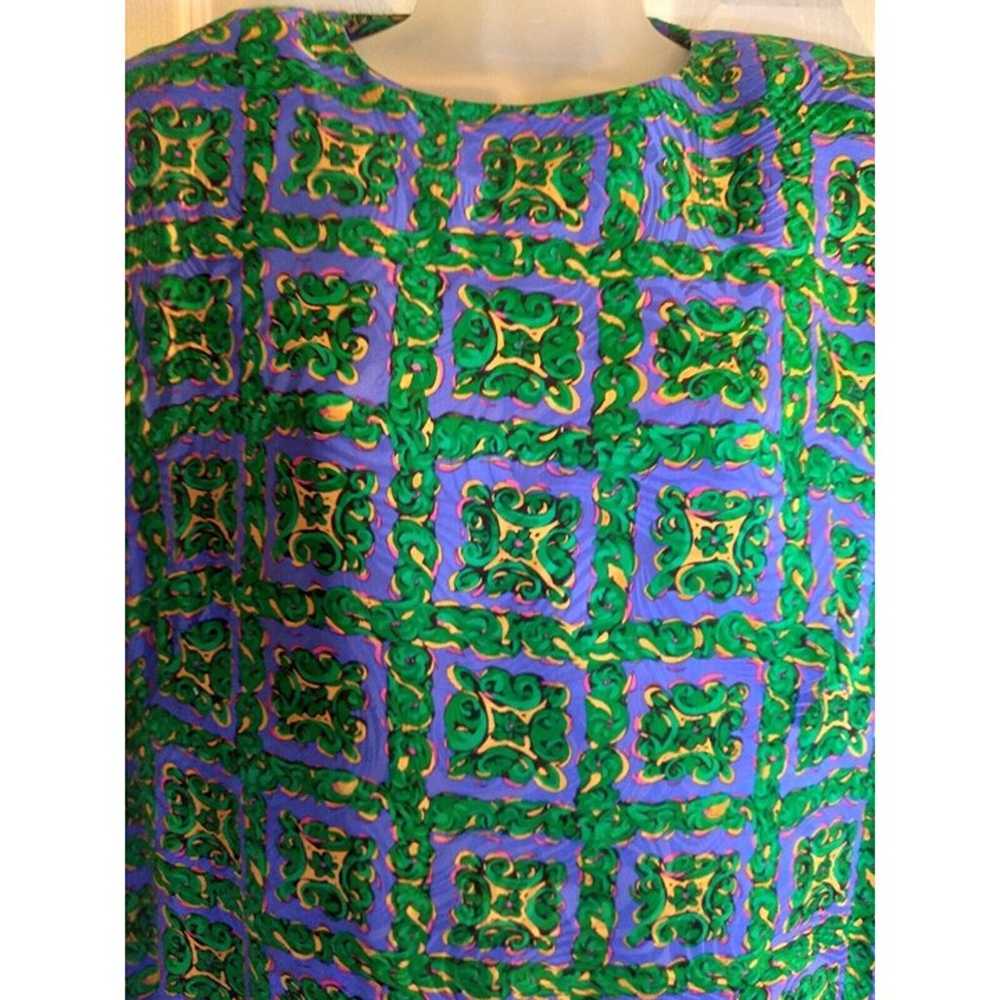 Adrianna Papell Dress Midi Green Purple Geometric… - image 2