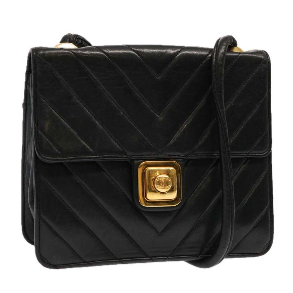 Chanel CHANEL V Stitch Shoulder Bag Lamb Skin Bla… - image 1