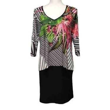 Joseph Ribkoff Tropical Floral & Black Dress Size 