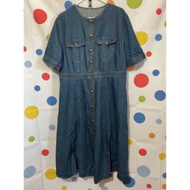Vintage Denim Dress XXL Button Front - image 1