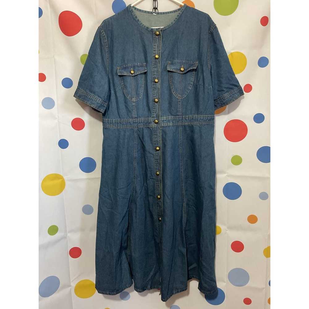 Vintage Denim Dress XXL Button Front - image 8