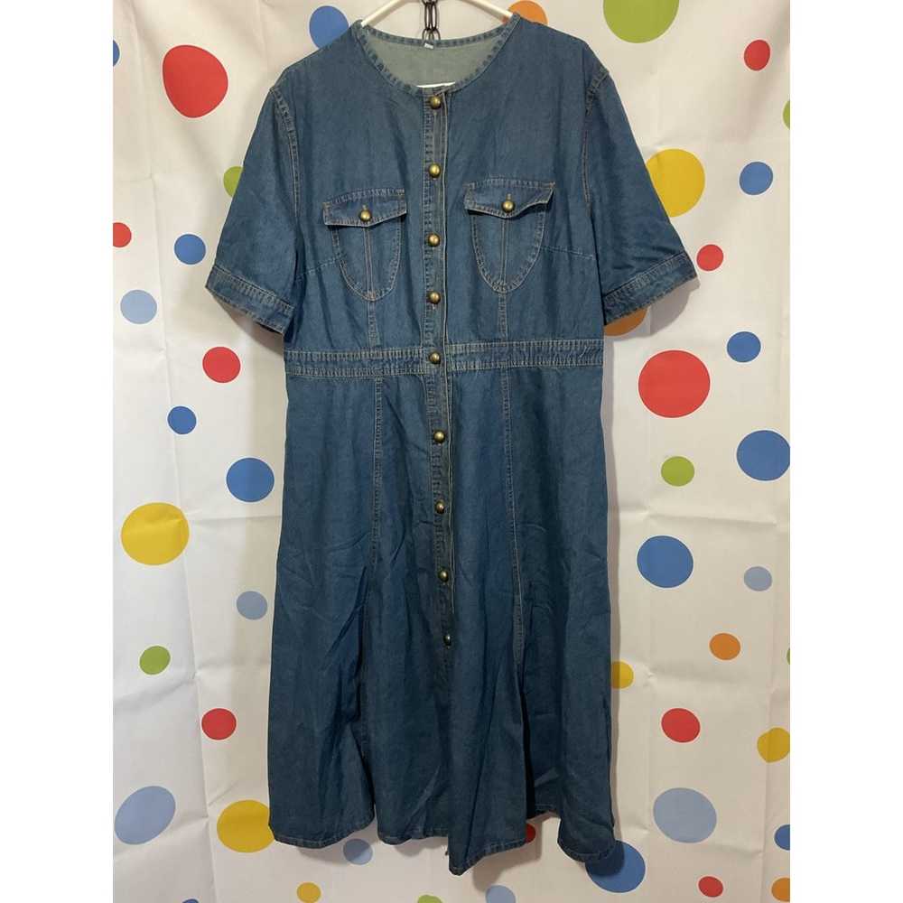 Vintage Denim Dress XXL Button Front - image 9