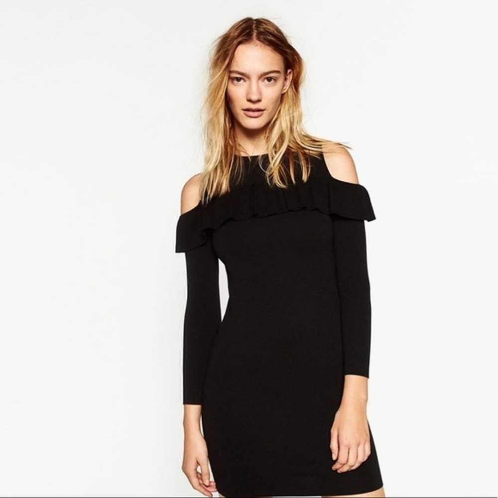 Zara Knit Black Cold Shoulder Long Sleeve Round N… - image 1