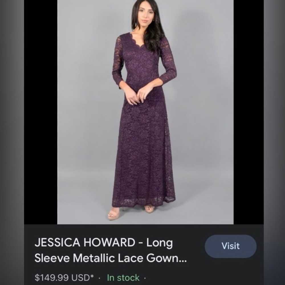 JESSICA HOWARD - LONG SLEEVE METALLIC LACE GOWN J… - image 2