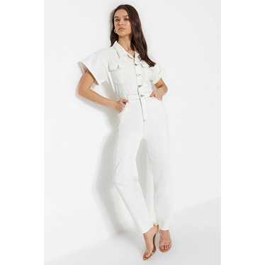 Zara White Denim Short Sleeve Boilersuit Button D… - image 1