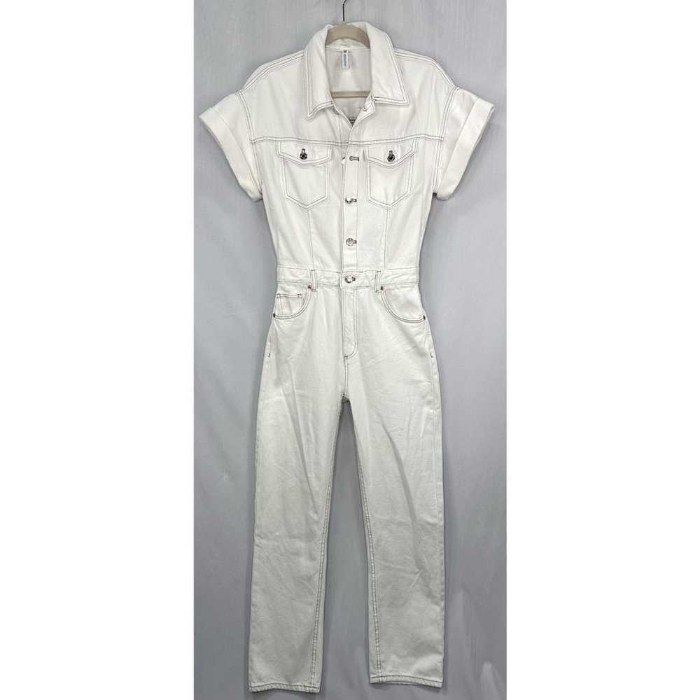 Zara White Denim Short Sleeve Boilersuit Button D… - image 2