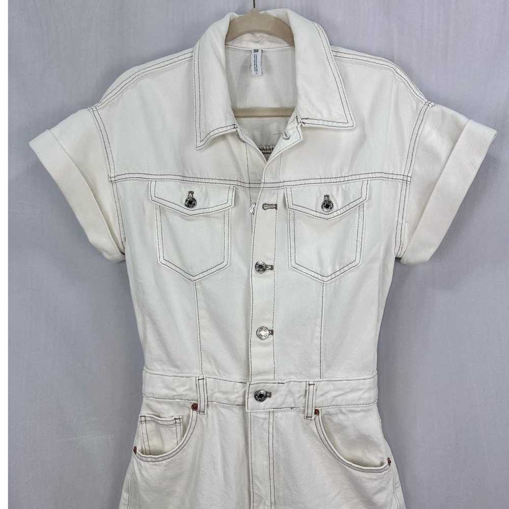 Zara White Denim Short Sleeve Boilersuit Button D… - image 4