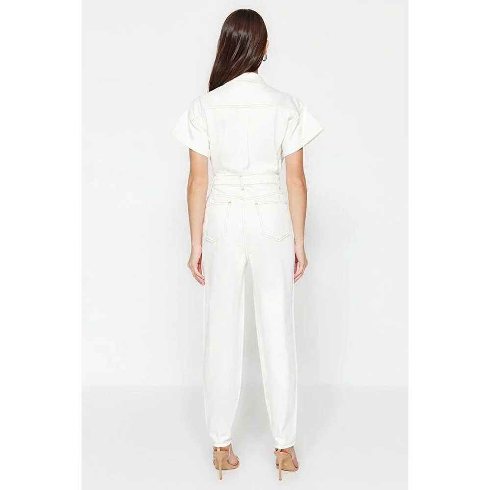 Zara White Denim Short Sleeve Boilersuit Button D… - image 7