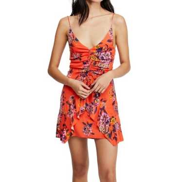 Free People orange ruched floral spaghetti strap d