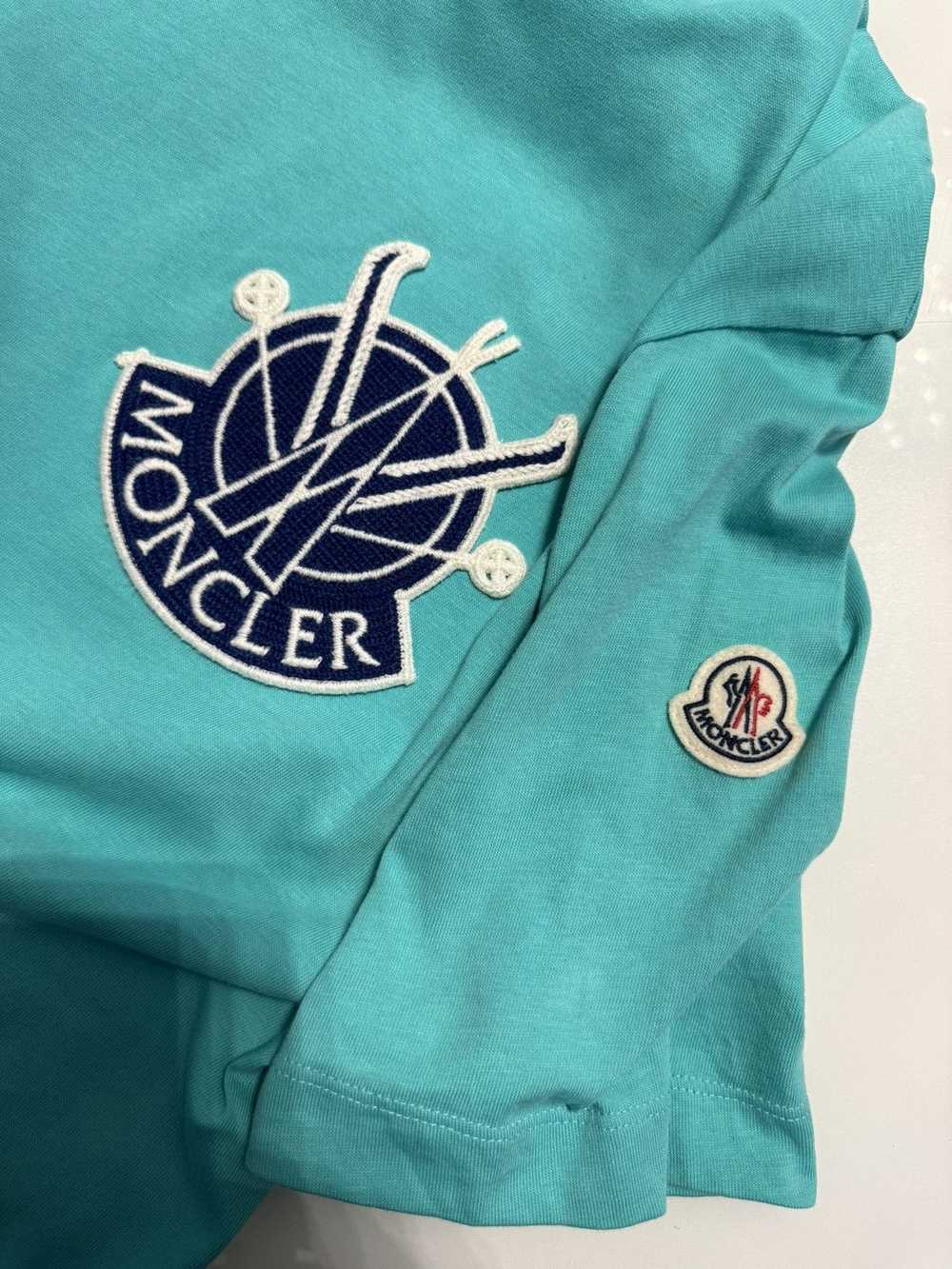 Moncler Moncler Stitched Logo Patch T Shirt Blue … - image 3