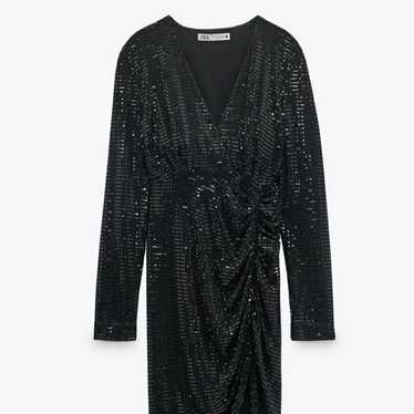 NEW Zara Black Sparkly Draped Dress
